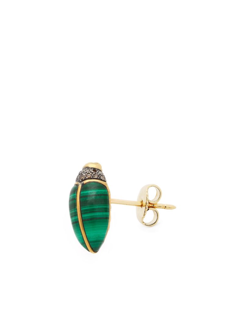 18kt Yellow Gold Mini Scarab Malachite Earring