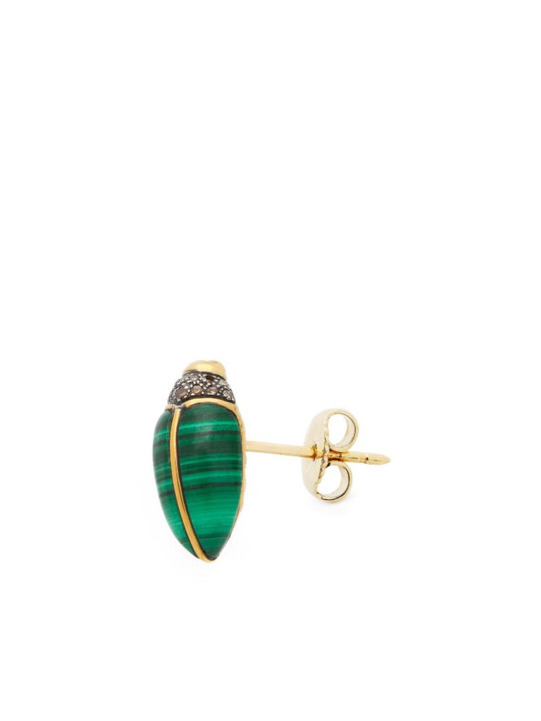 18kt Yellow Gold Mini Scarab Malachite Earring