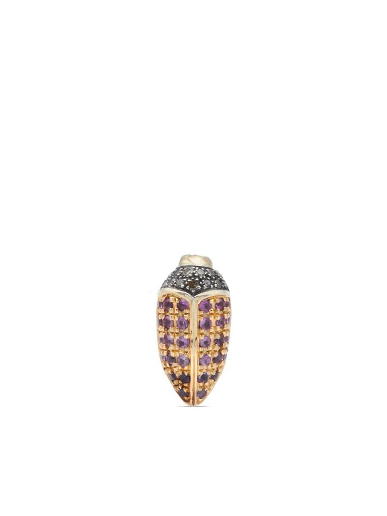 18kt Yellow Gold Mini Scarab Pink Sapphire Earring