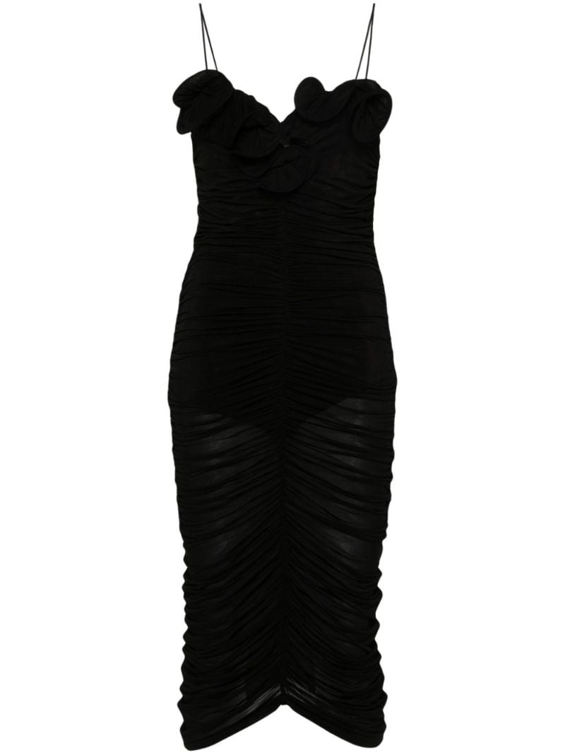 Ruched Ruffle Midi Dress