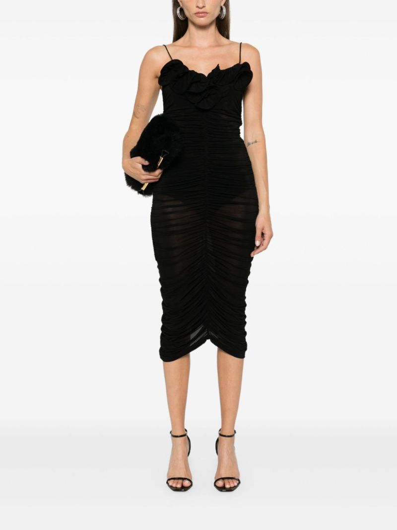 Ruched Ruffle Midi Dress