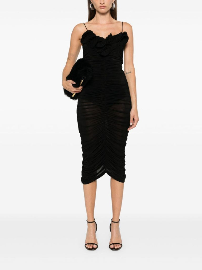 Ruched Ruffle Midi Dress