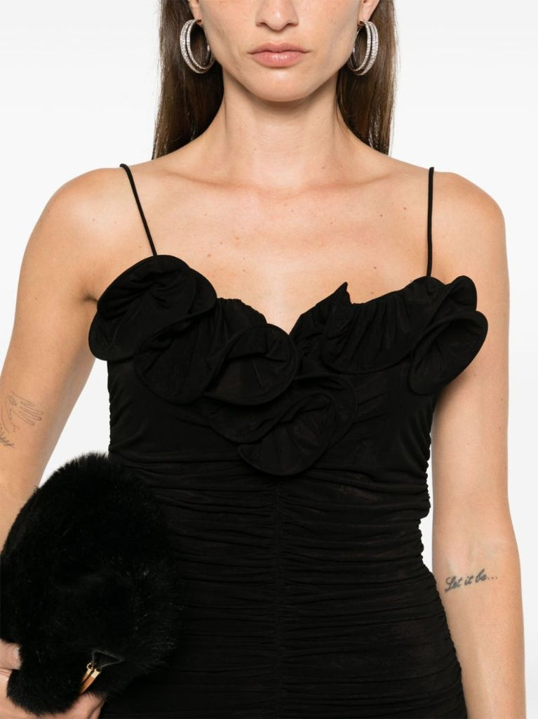 Ruched Ruffle Midi Dress
