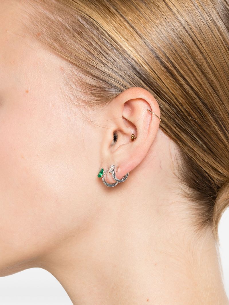 18k White Gold Serti Sur Vide Diamond and Emerald Single Earring