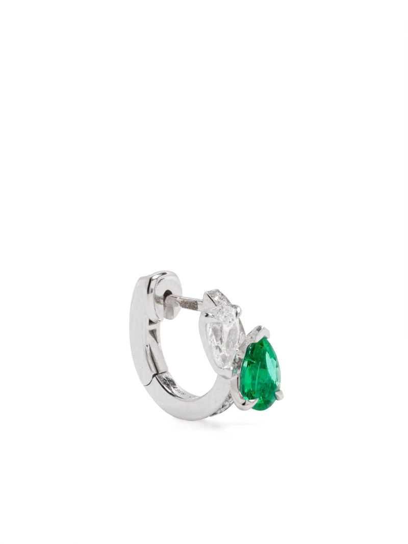 18k White Gold Serti Sur Vide Diamond and Emerald Single Earring