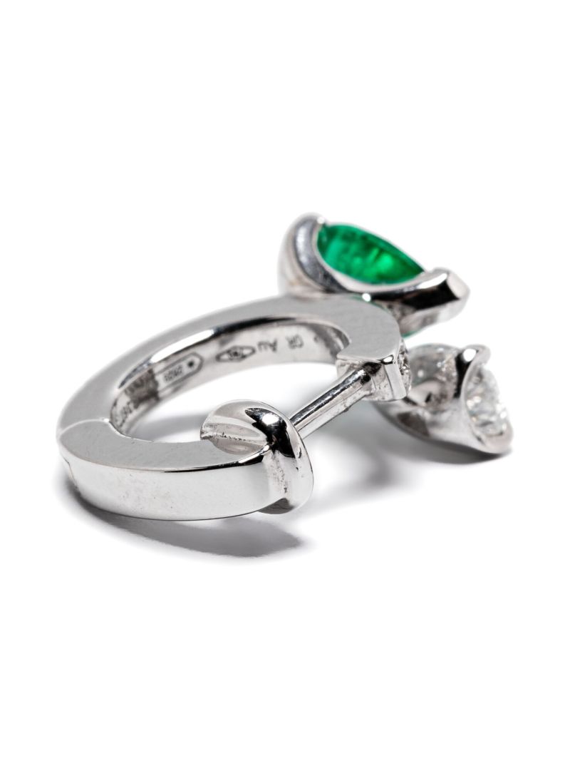 18k White Gold Serti Sur Vide Diamond and Emerald Single Earring