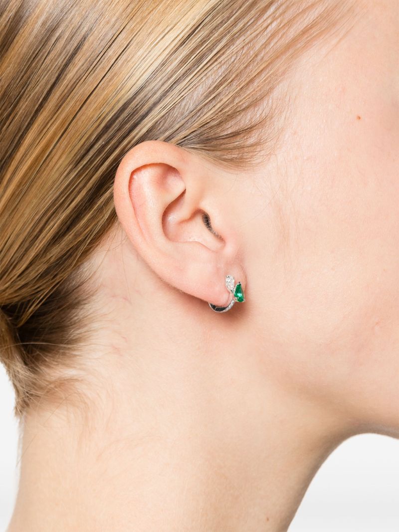 18k White Gold Serti Sur Vide Diamond and Emerald Single Earring