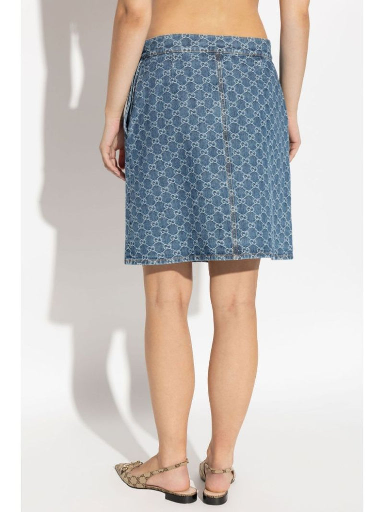 Blue Gg Denim Skirt