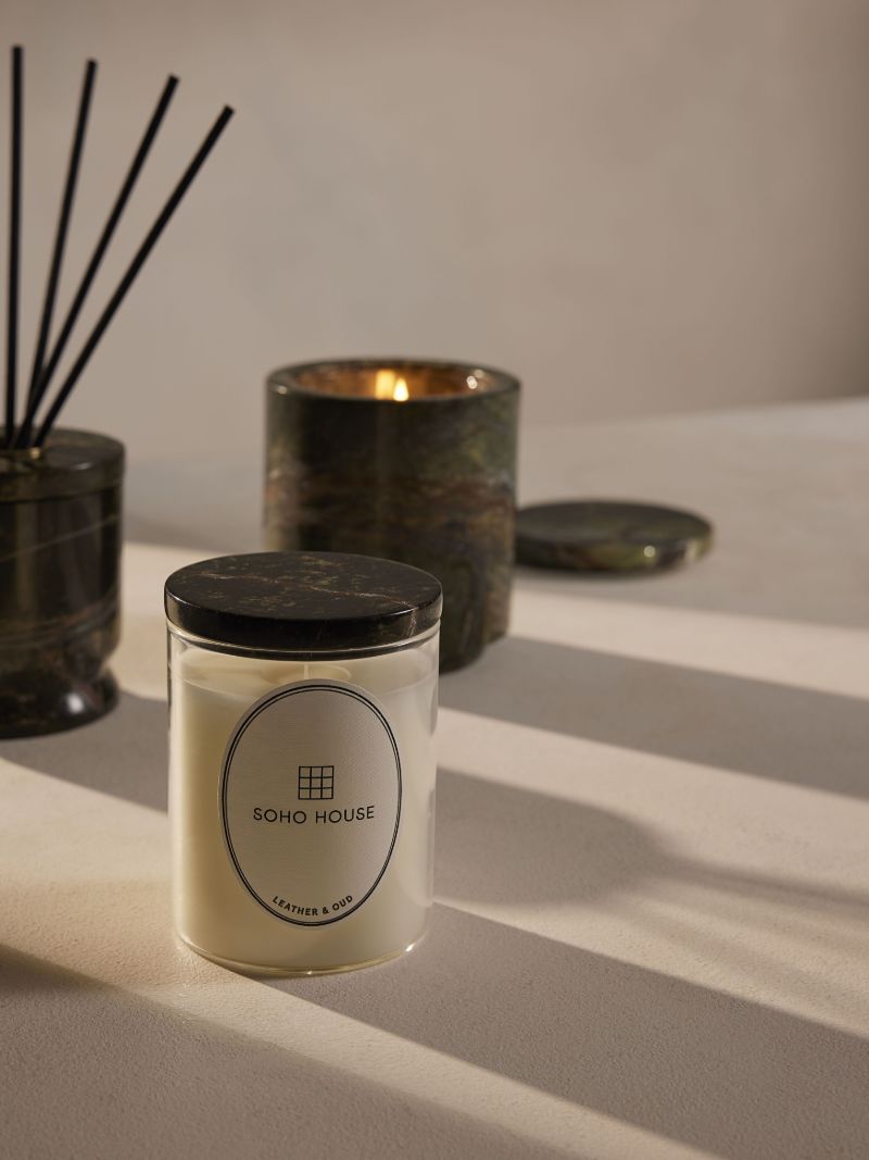 Leather and Oud Marble Candle 250g