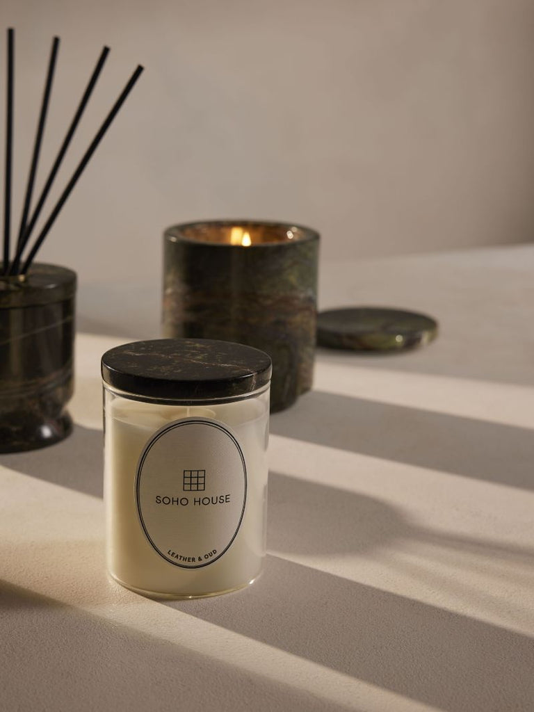 Leather and Oud Marble Candle 250g