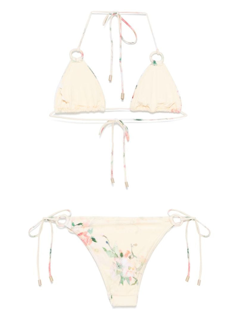 Yellow Floral-print Bikini Set