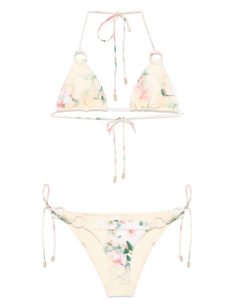 Yellow Floral-print Bikini Set