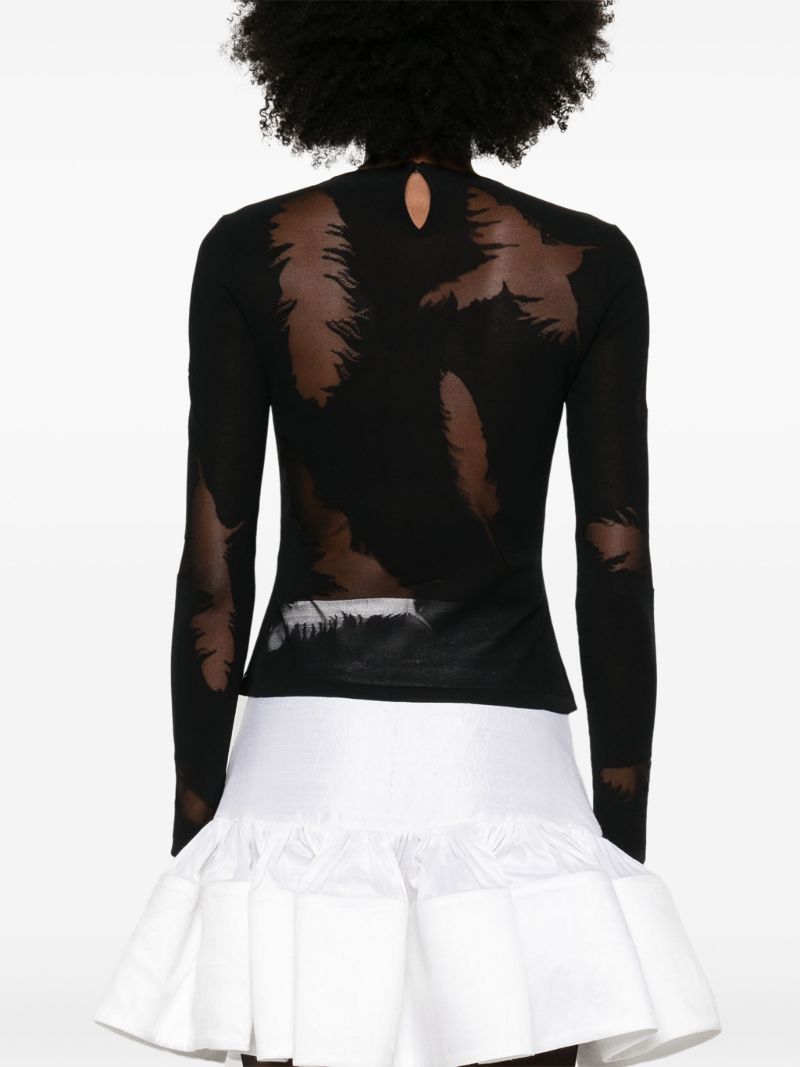 Feather-intarsia Crew-neck Top