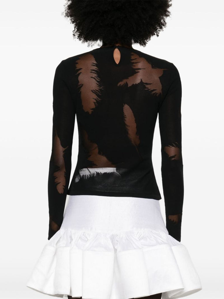 Feather-intarsia Crew-neck Top