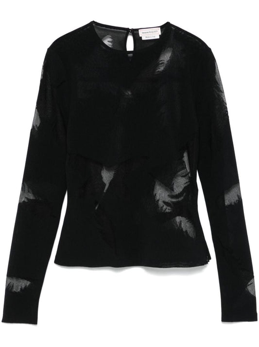 Feather-intarsia Crew-neck Top