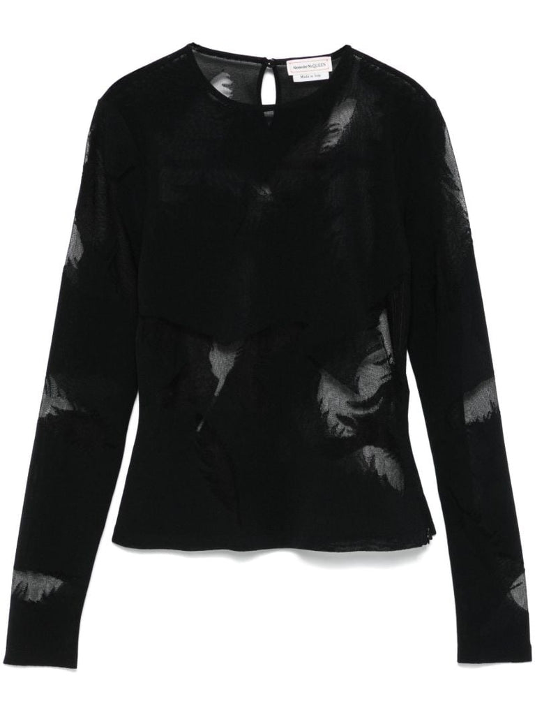 Feather-intarsia Crew-neck Top