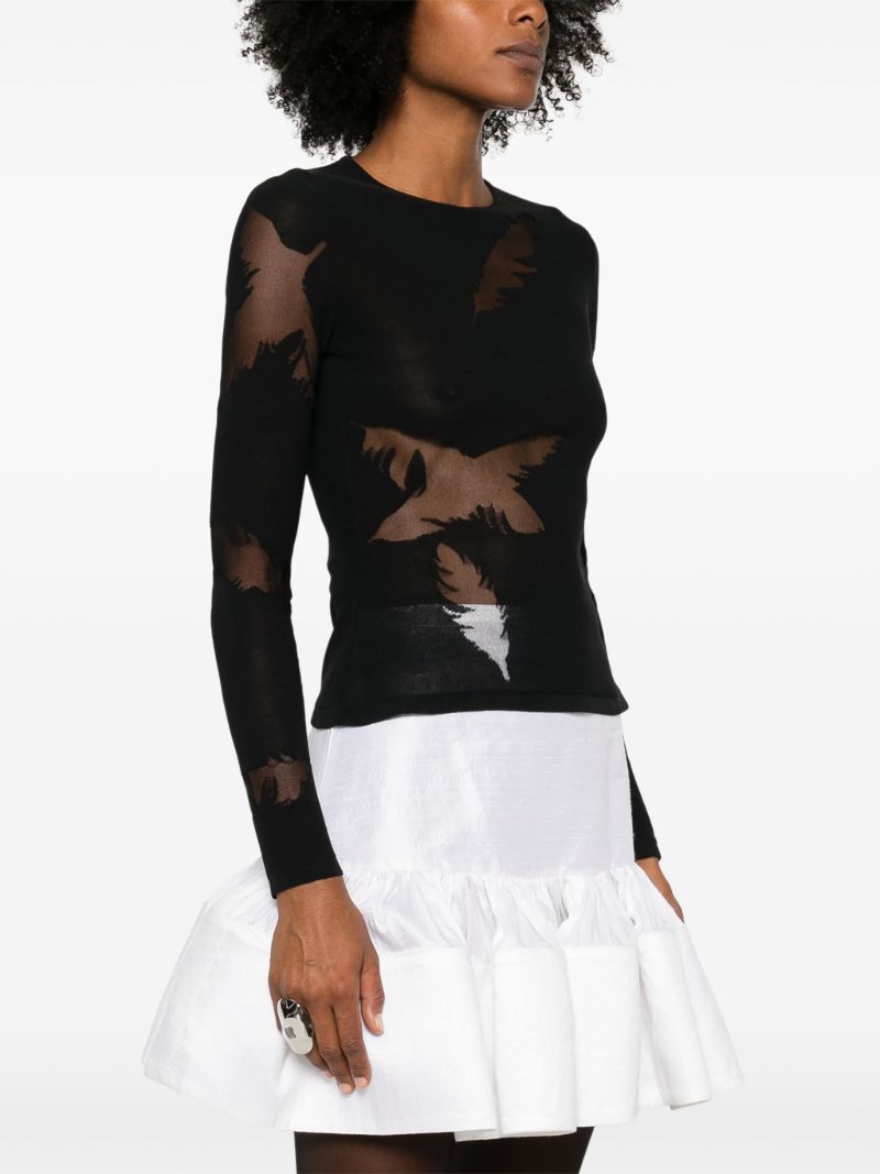 Feather-intarsia Crew-neck Top