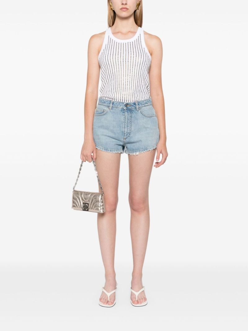 Frayed Cotton Denim Shorts