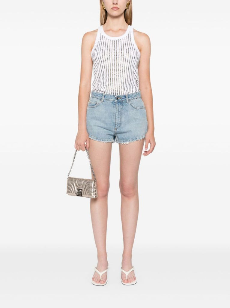 Frayed Cotton Denim Shorts