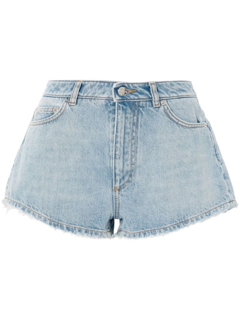 Frayed Cotton Denim Shorts