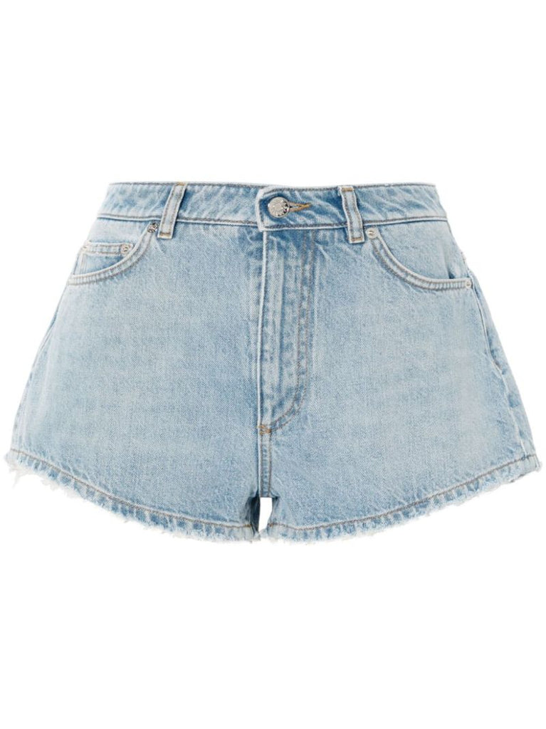 Frayed Cotton Denim Shorts