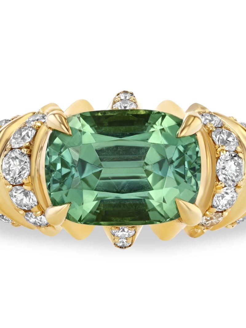 18k Yellow Gold One of a Kind Diamond and Emerald Ring