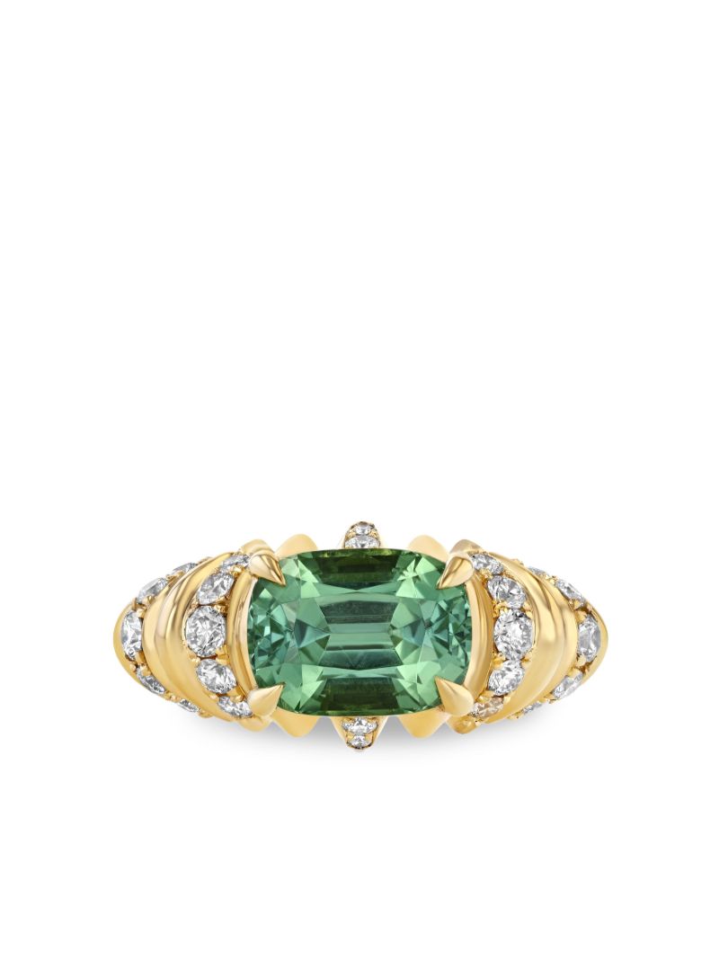 18k Yellow Gold One of a Kind Diamond and Emerald Ring