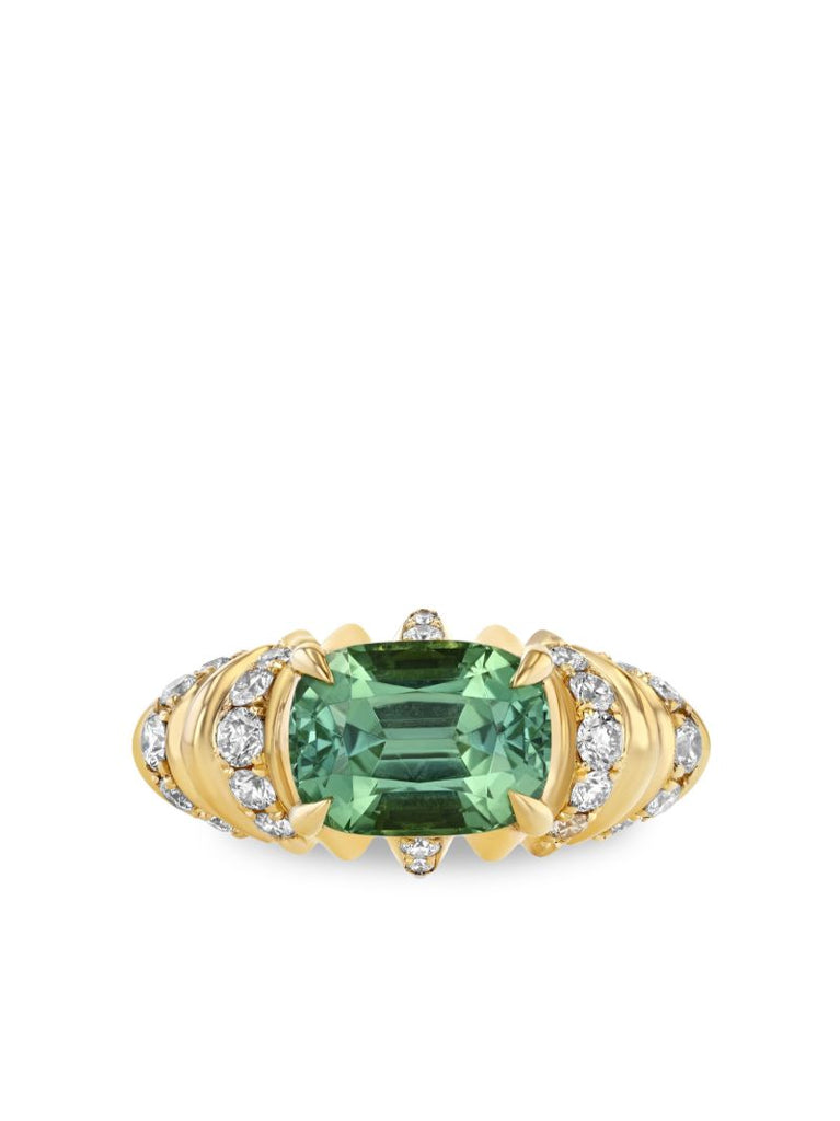 18k Yellow Gold One of a Kind Diamond and Emerald Ring