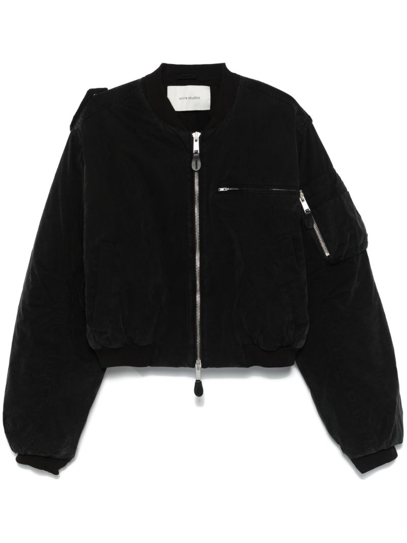 Black Cropped Bomber Jacket