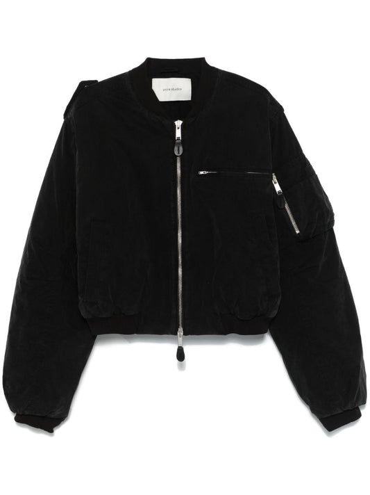 Black Cropped Bomber Jacket