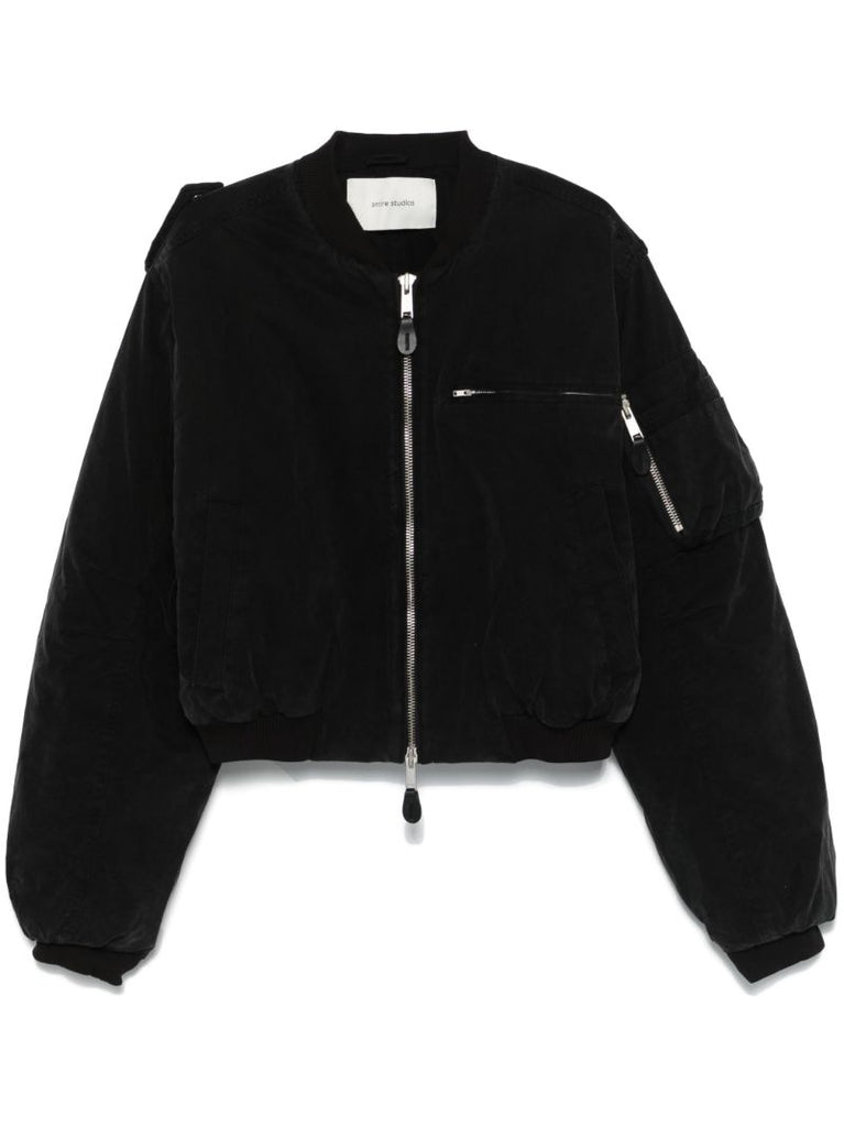 Black Cropped Bomber Jacket