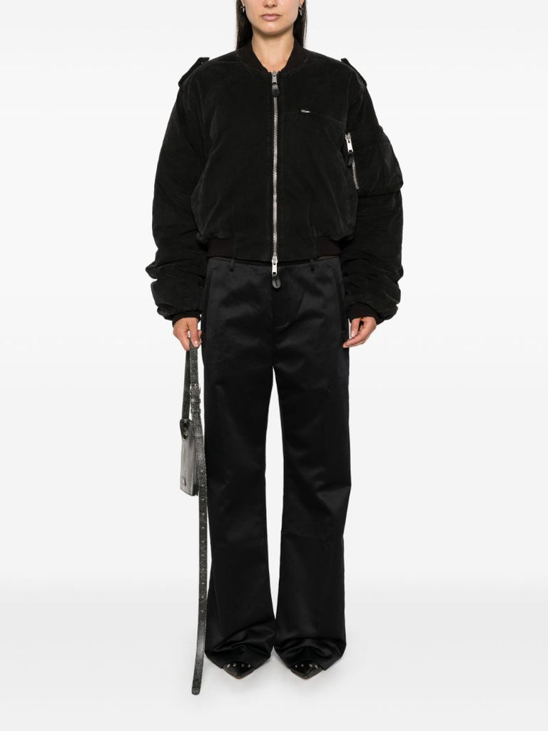 Black Cropped Bomber Jacket