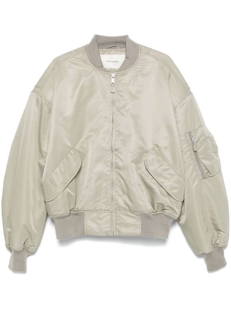 Grey Satin Bomber Jacket