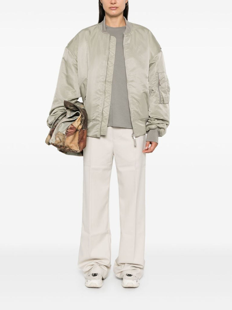 Grey Satin Bomber Jacket