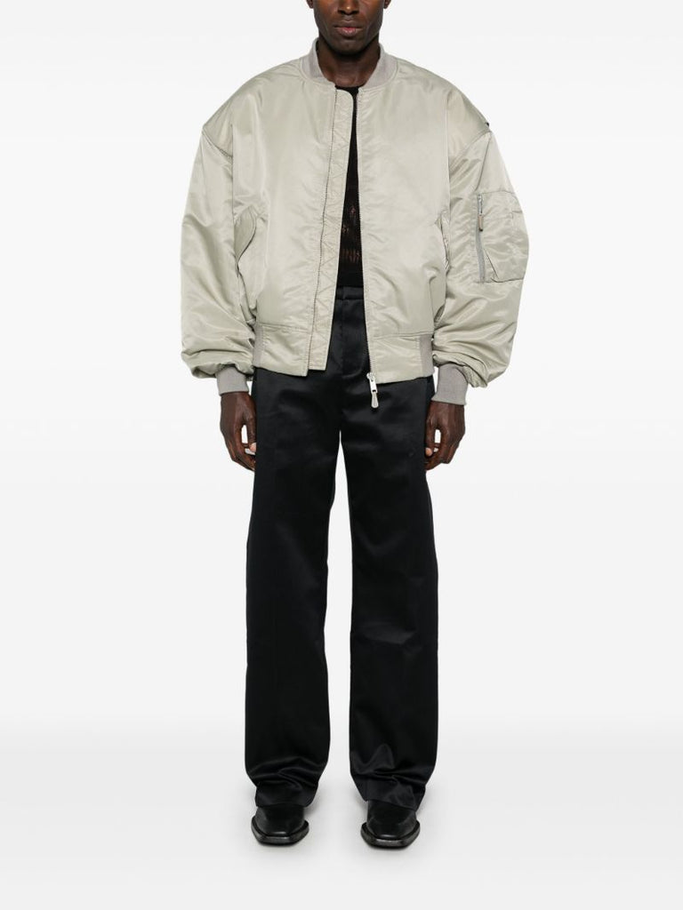 Grey Satin Bomber Jacket