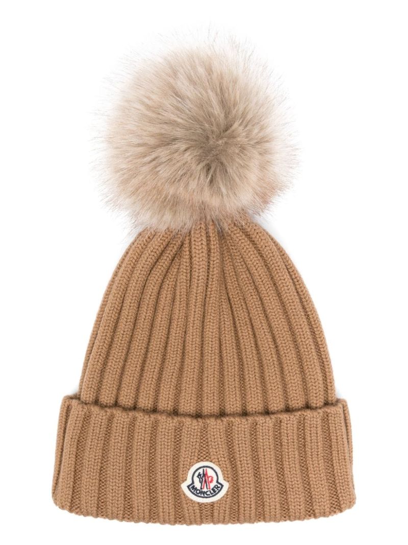 Brown Pom Pom Wool Beanie