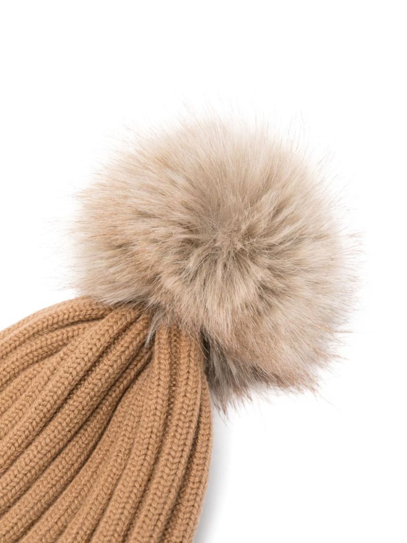 Brown Pom Pom Wool Beanie