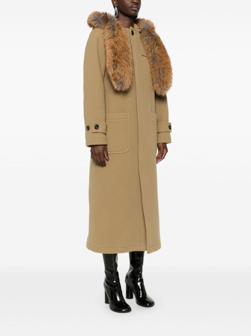 Brown Faux-fur Trim Wool Coat