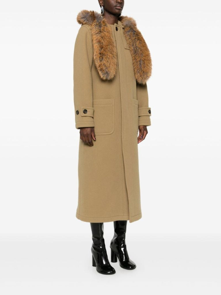 Brown Faux-fur Trim Wool Coat