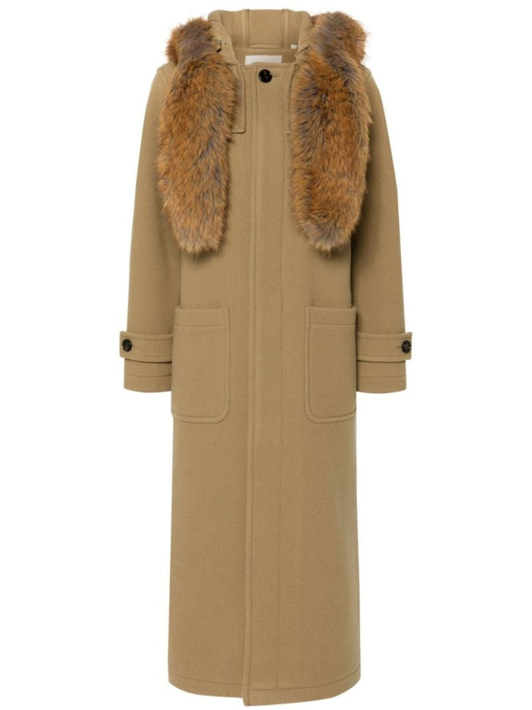 Brown Faux-fur Trim Wool Coat