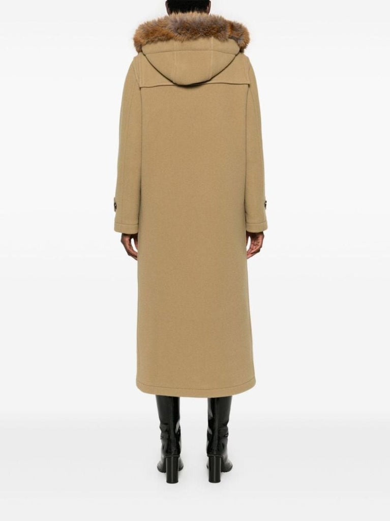 Brown Faux-fur Trim Wool Coat