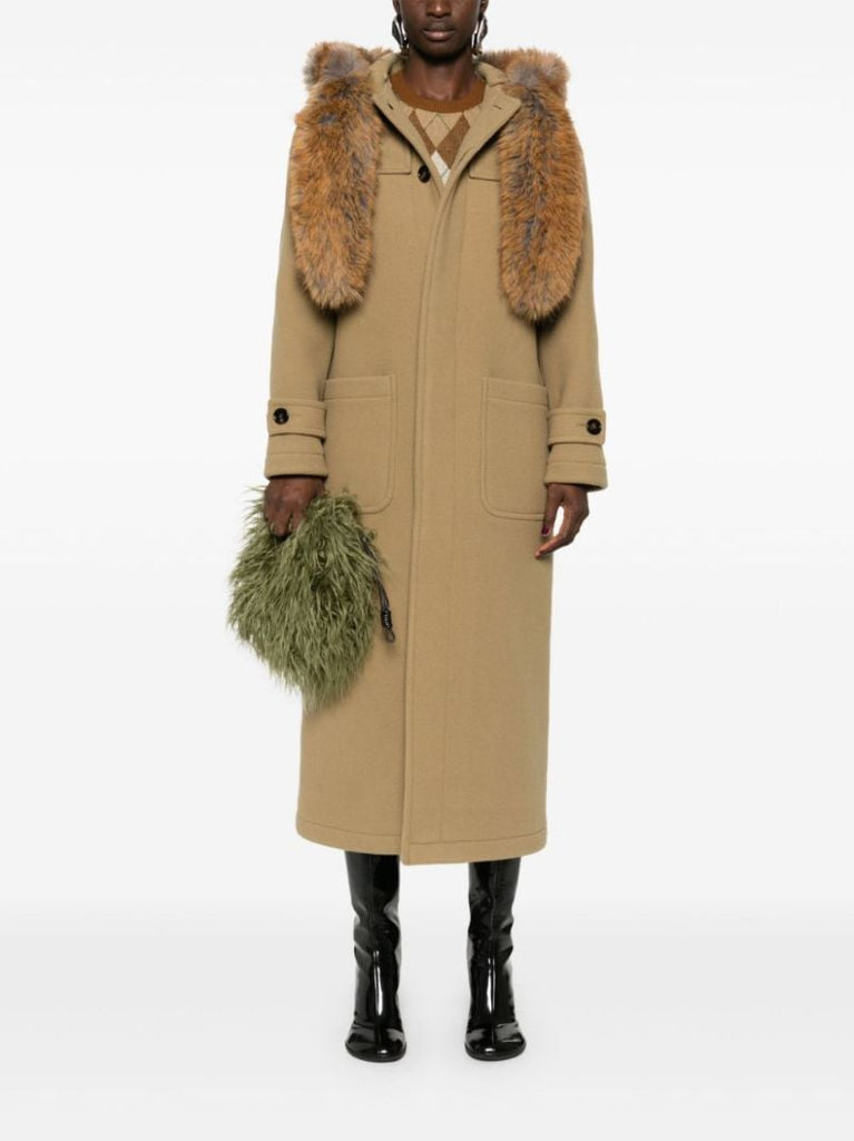 Brown Faux-fur Trim Wool Coat