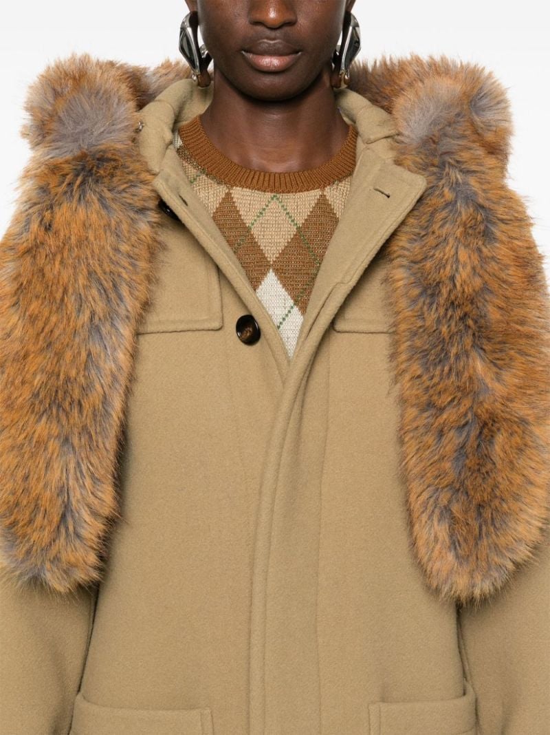 Brown Faux-fur Trim Wool Coat