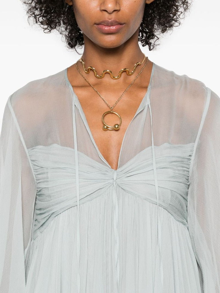 Pleated Silk Mini Dress