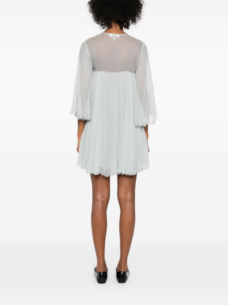 Pleated Silk Mini Dress