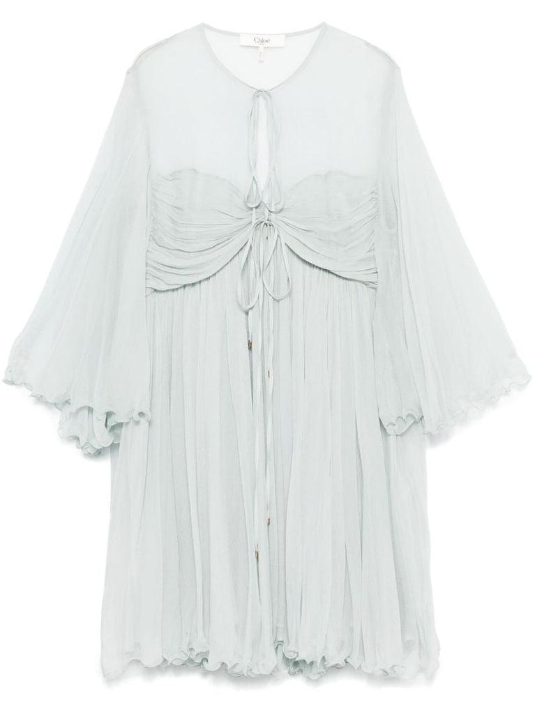 Pleated Silk Mini Dress