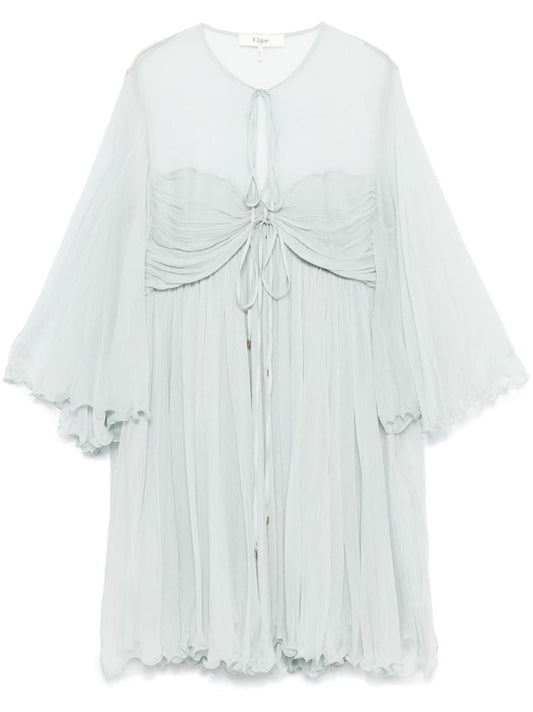 Pleated Silk Mini Dress