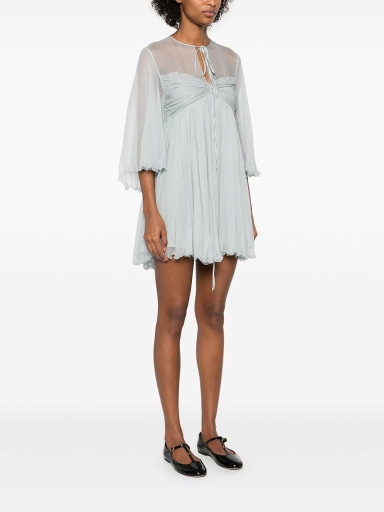Pleated Silk Mini Dress