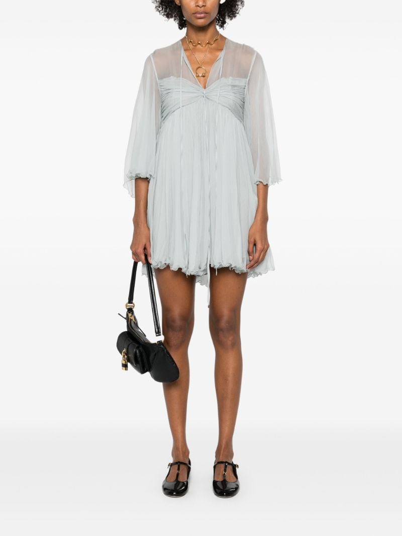 Pleated Silk Mini Dress