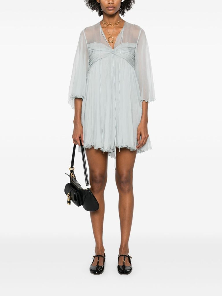 Pleated Silk Mini Dress